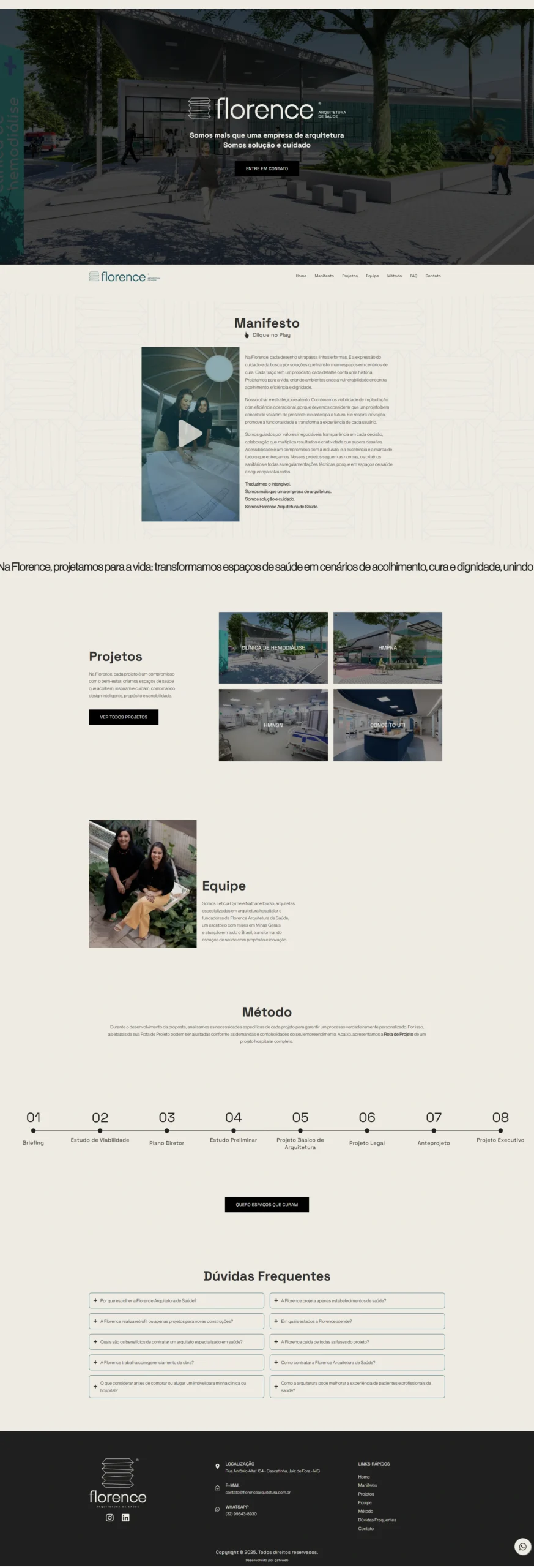 Um site feito para Florence Arquitetura que é um site Institucional