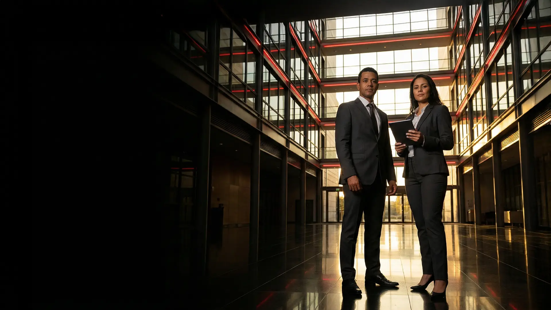 Executivos de negócios no lobby corporativo